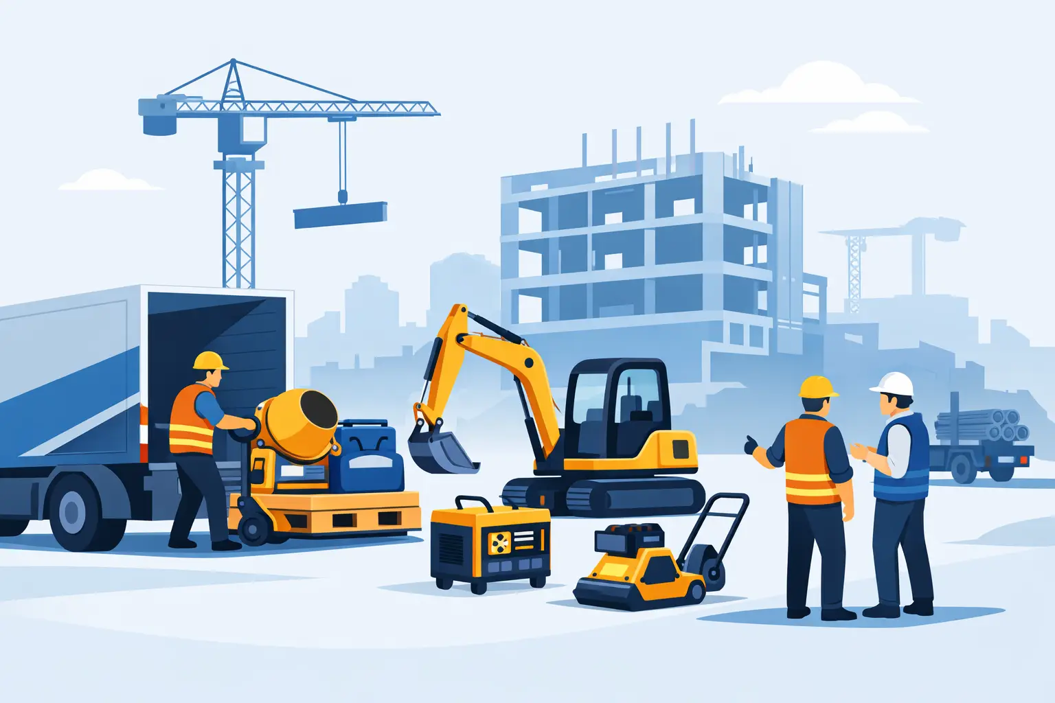 Entrega rápida de equipamentos para obra